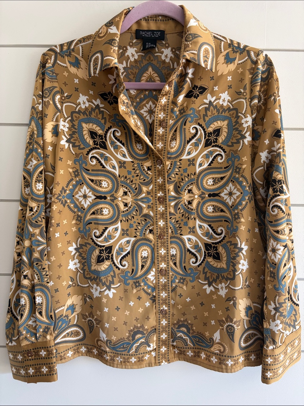 Rachel Zoe Bandana Mustard Paisley Button-Front Top Size XS